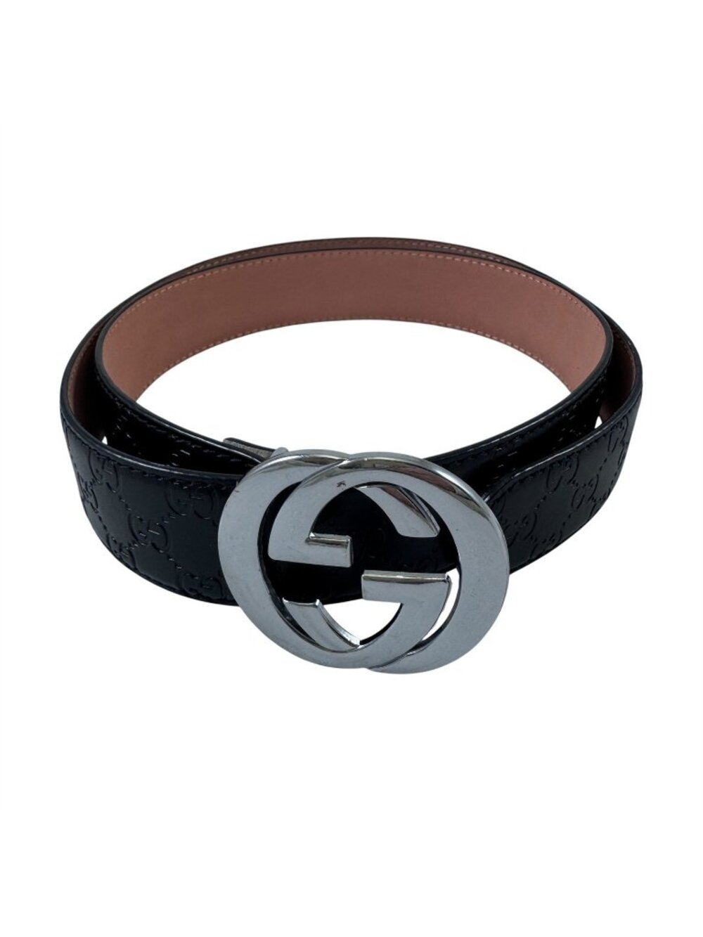 Gucci Black Interlocking G Buckle Belt Signature Leather Debossed Logos ‎411924